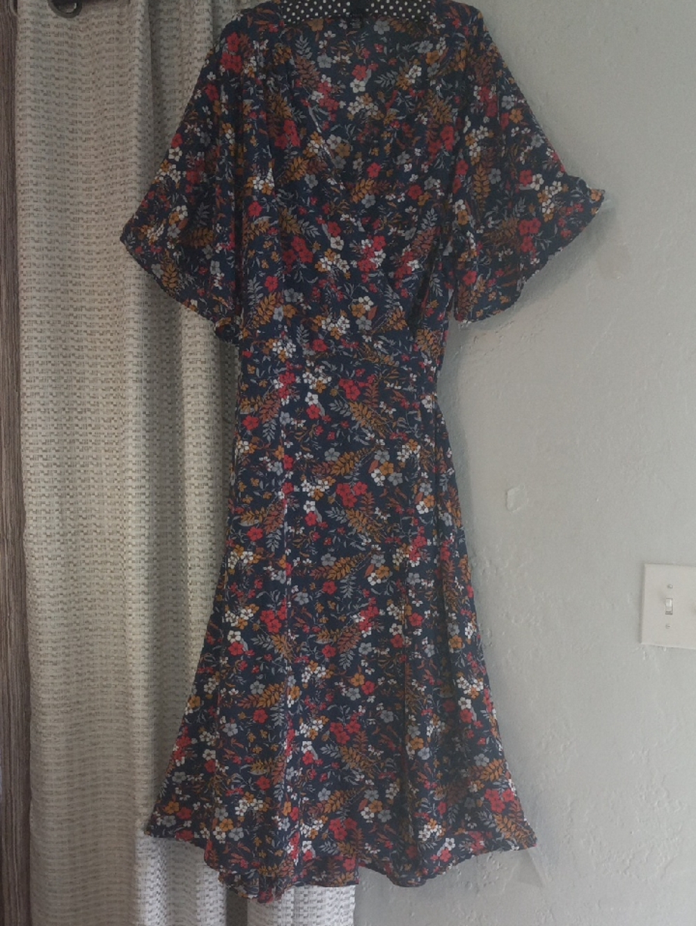 EVAN Plus Size Wrap Around Floral Navy Midi Dress with Red & Mustard Accents